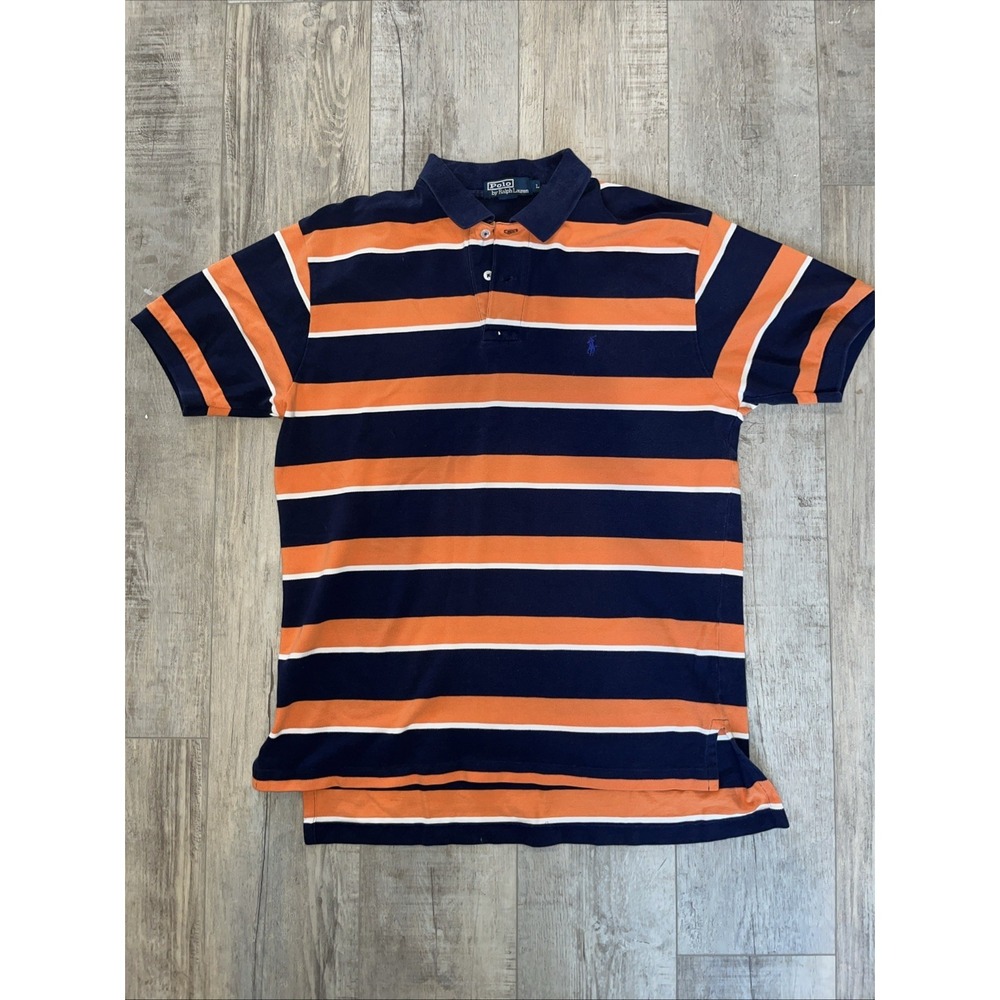 Polo Ralph Lauren Shirt Mens XL Big Orange Striped Color Block Casual Preppy
